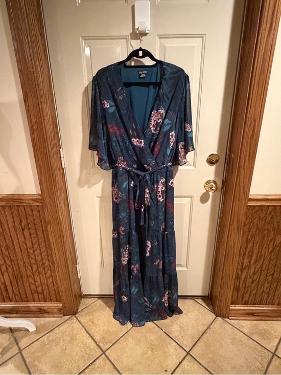 City Chic Dresses & Skirts - City Chic Floral Wrap Maxi Dress XXL / 24 Blue Pink Boho 58” Length